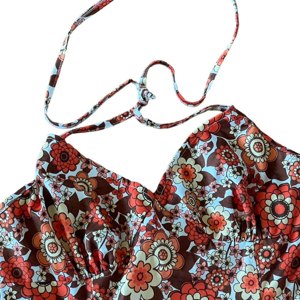 Short Dress Sleeveless Self Tie Backless Open Back Floral Large - Picture 2 of 6
